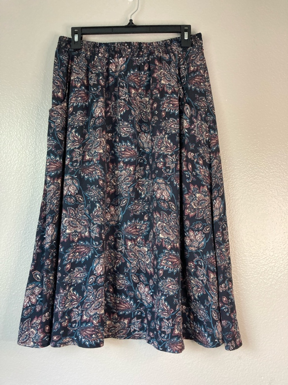 Garnet Hill Floral Paisley Crepe Midi Pull on Skirt with Pockets sz S